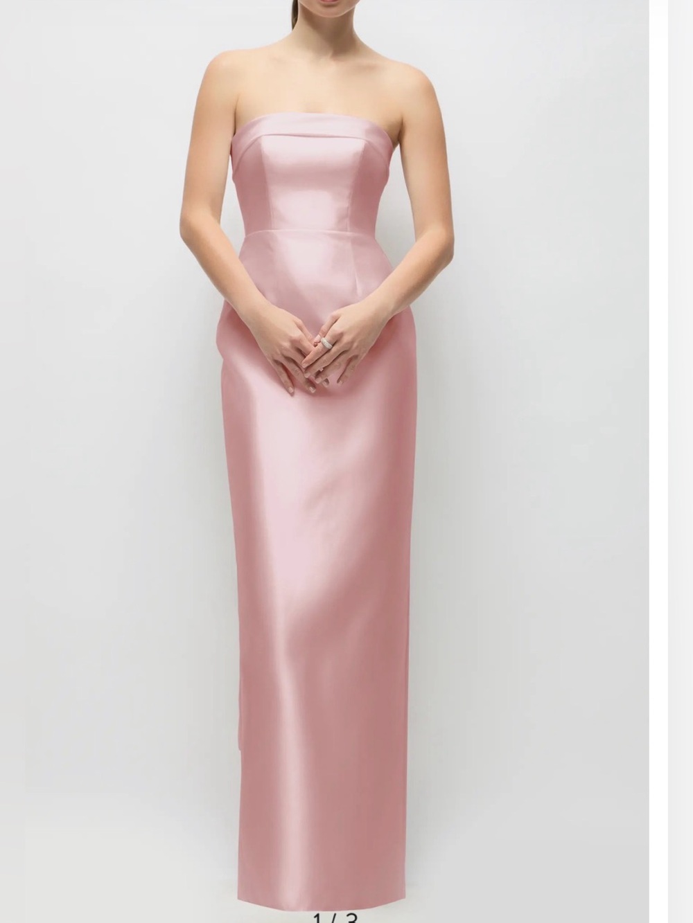 NEW Alfred Sung D891 Strapless Pink Satin Column Dress with Bow Back, Size 16